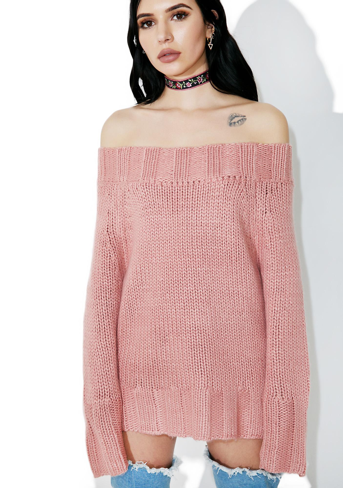 Pink Off The Shoulder Knit Sweater | Dolls Kill