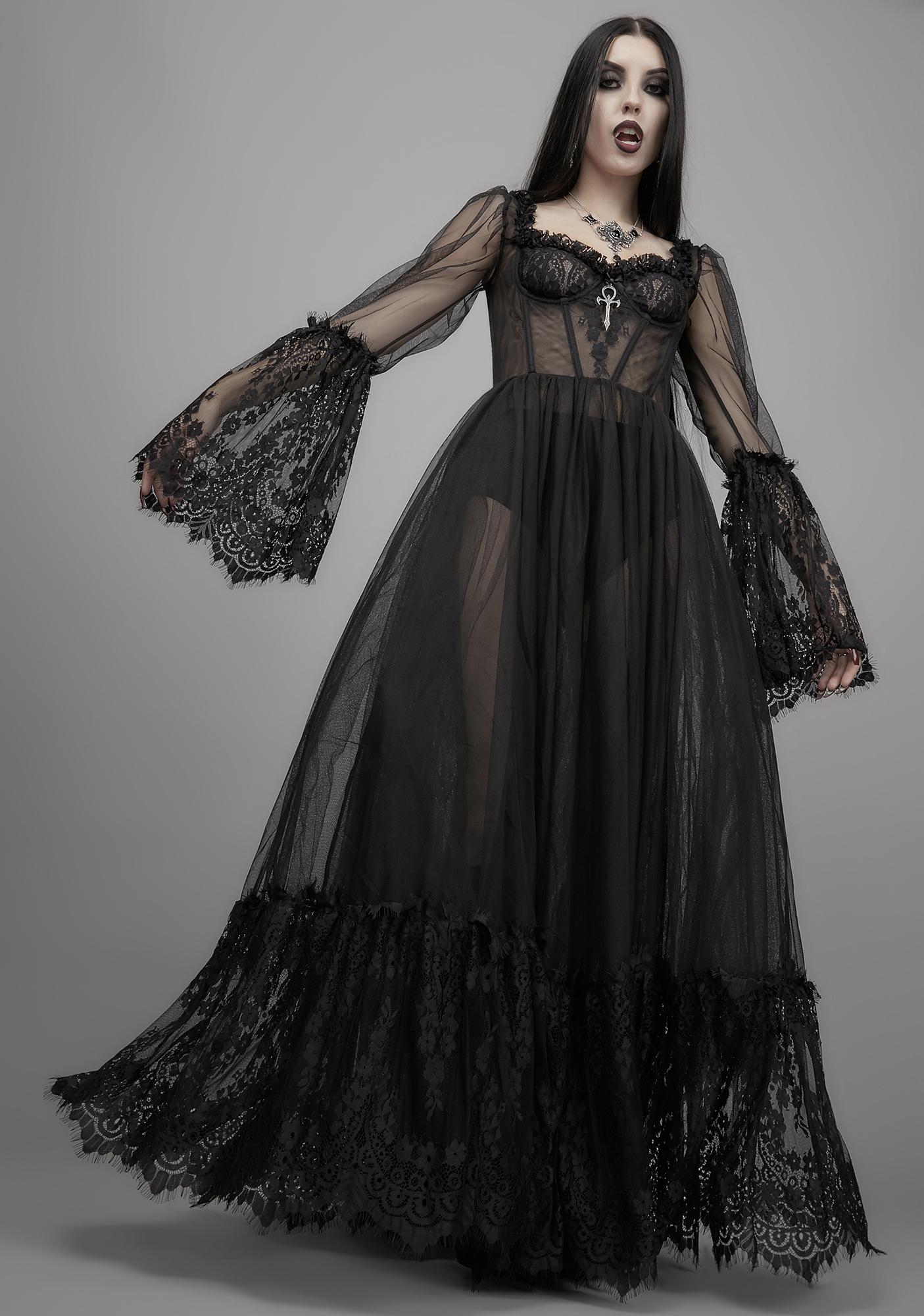 Widow Gothic Lace Bustier Long Sleeve Gown Black Dolls Kill