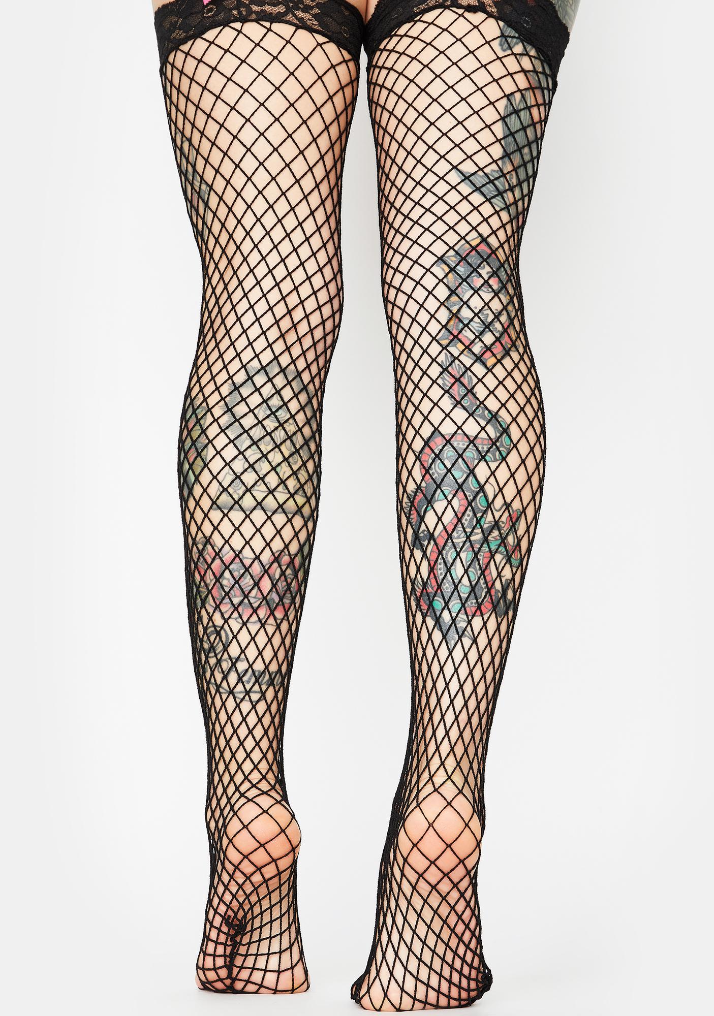 Fishnet Satin Bow Lace Garter Tights Black Pink Dolls Kill