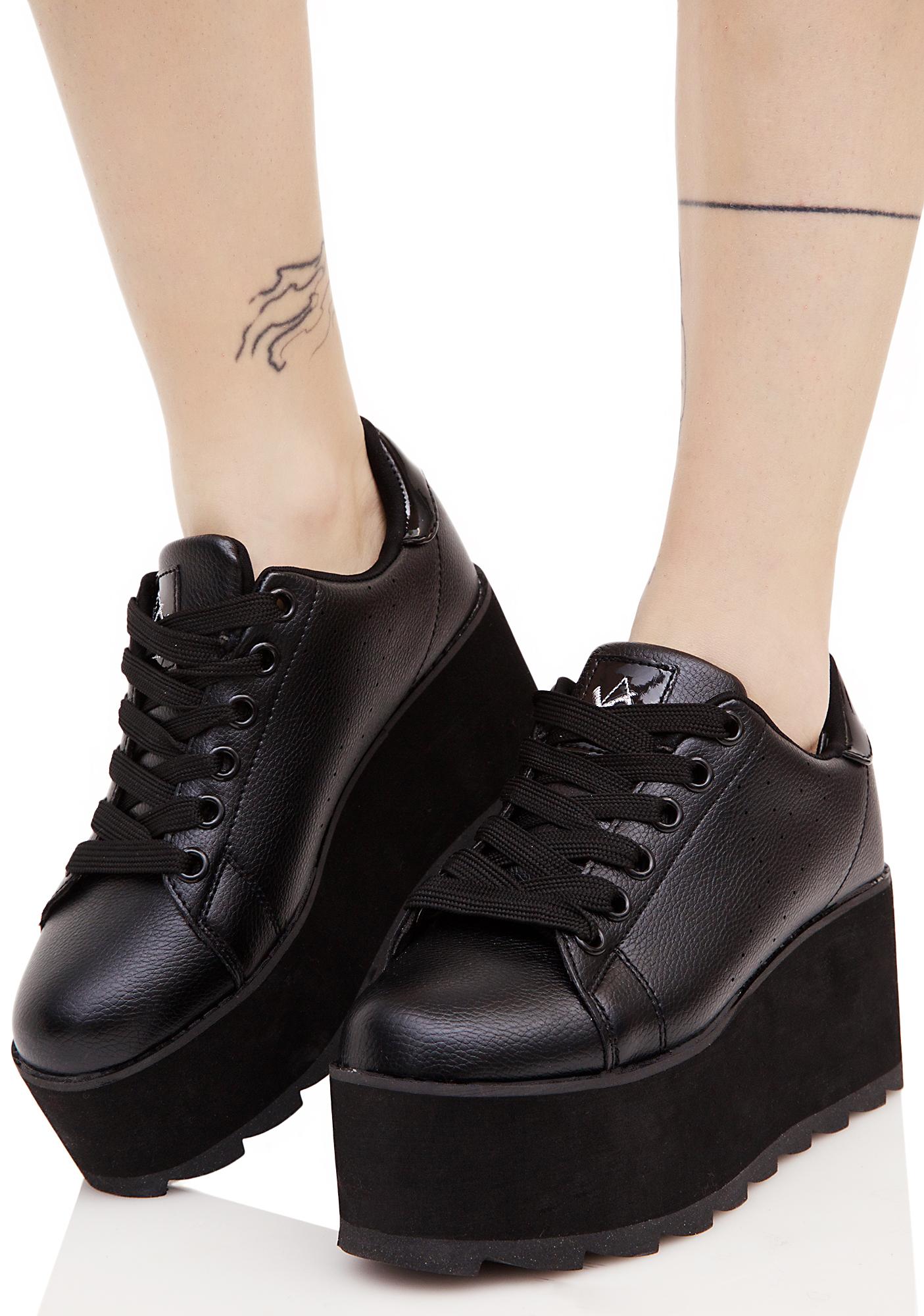 black leather platform sneakers