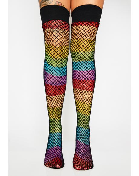 Striped Fishnet Thigh Highs Dolls Kill