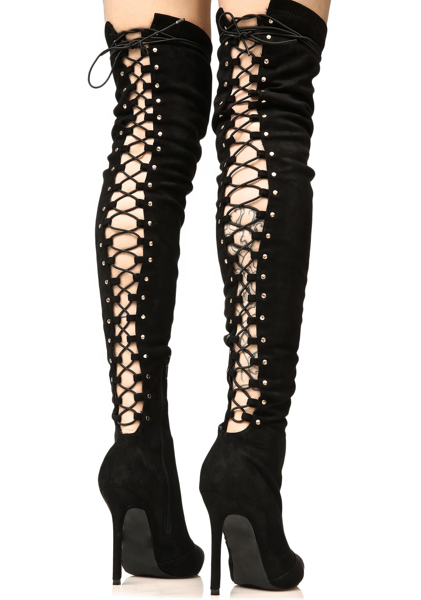 Give Me Fever Lace-Up Thigh-High Boots | Dolls Kill