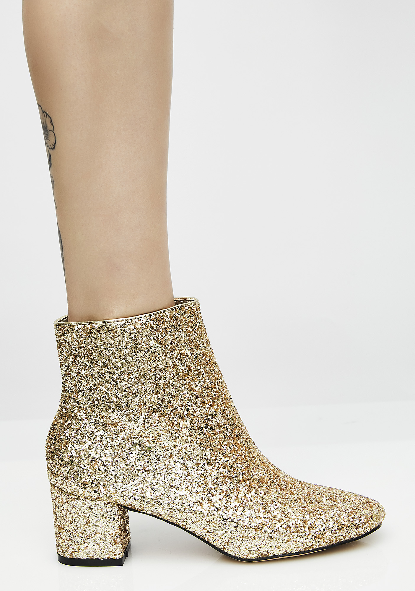 gold glitter ankle booties
