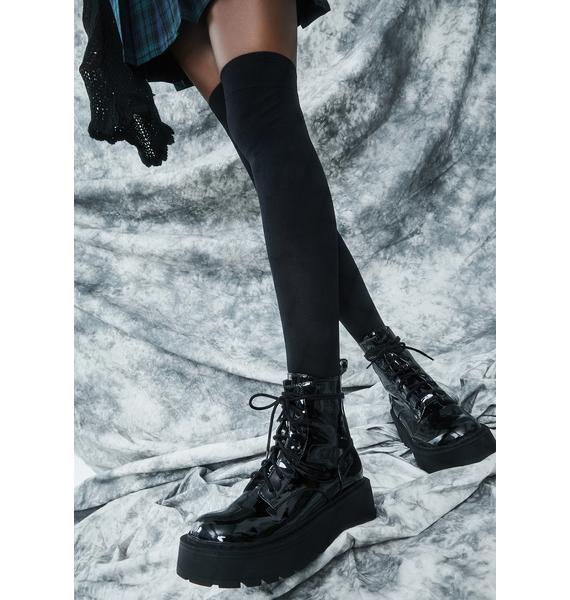 Delia's Patent Combat Boots - Black | Dolls Kill