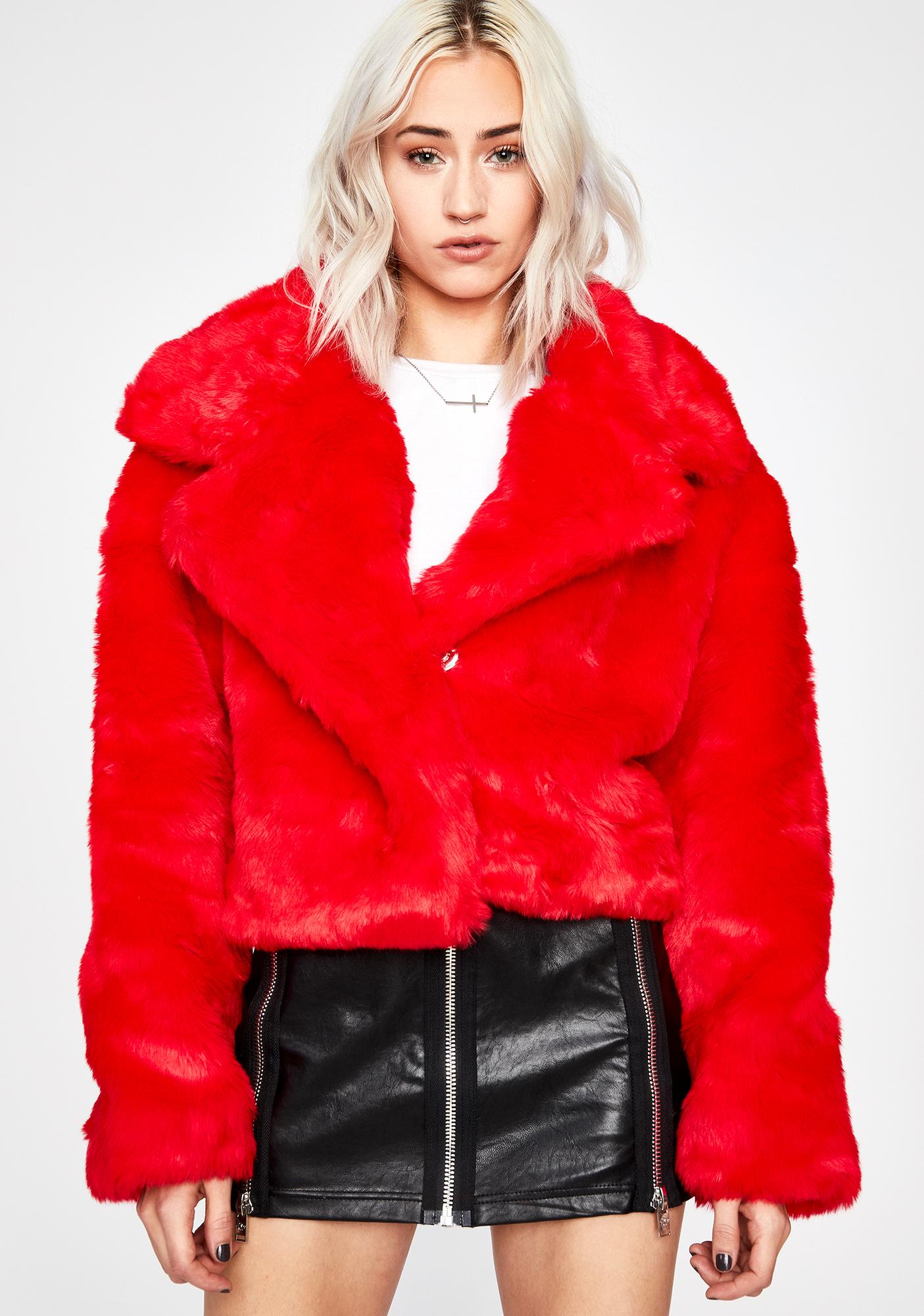 Red Faux Fur Crop Jacket | Dolls Kill