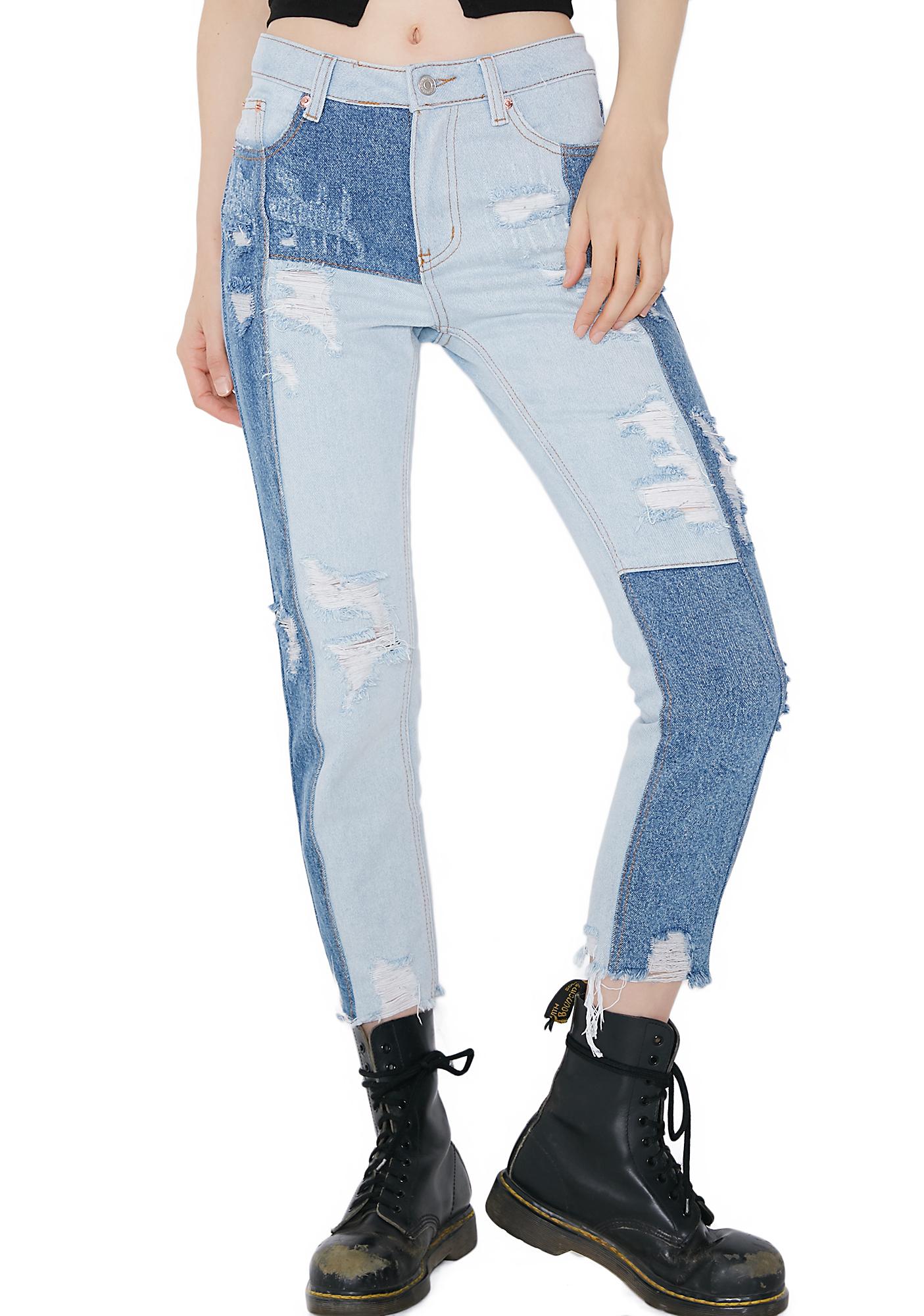 patchwork ripped jeans