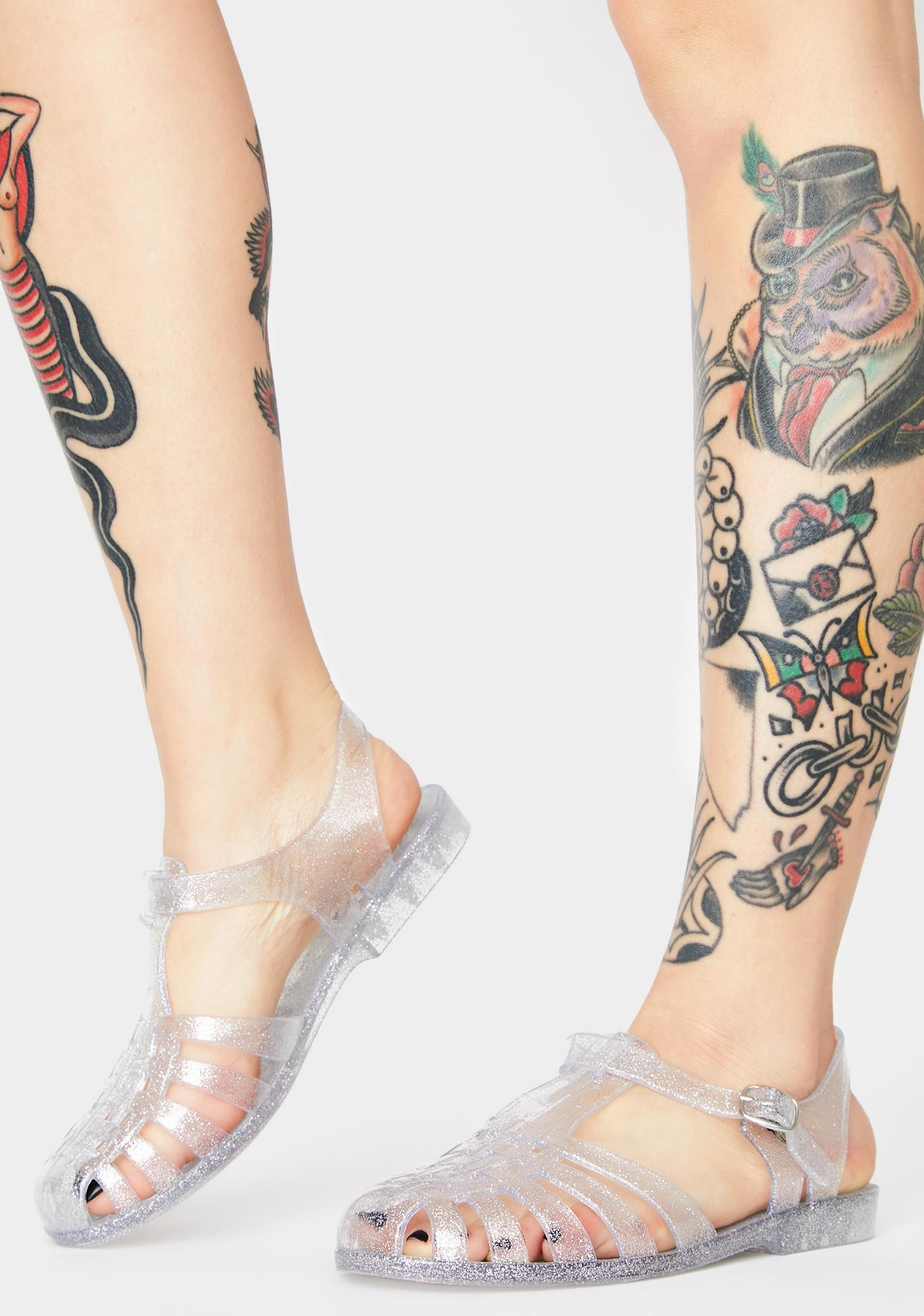 silver glitter jelly sandals