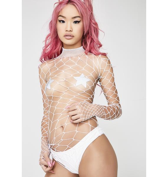 white fishnet bodysuit