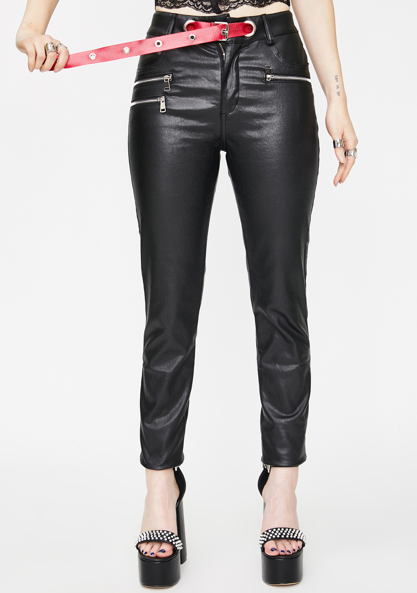 Punk Rave Vegan Leather Slim High Waist Pants Dolls Kill