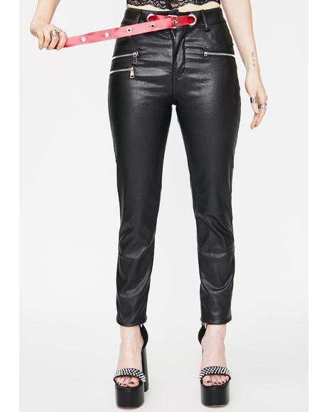Vegan Leather Slim High Waist Pants