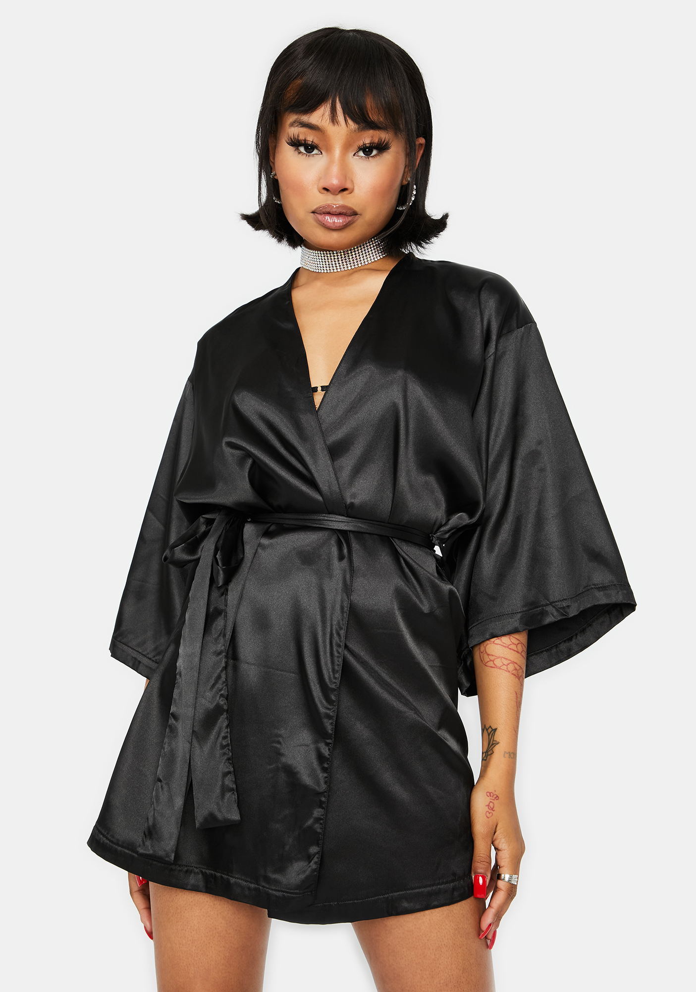 Heart Lace Satin Robe - Black | Dolls Kill