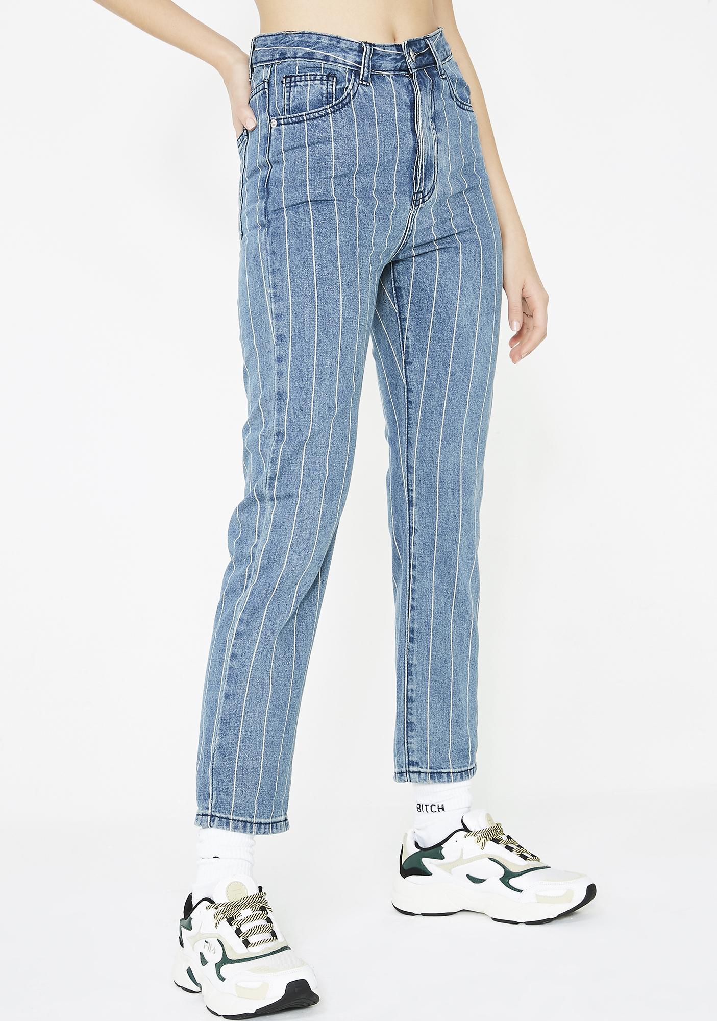 white striped denim jeans
