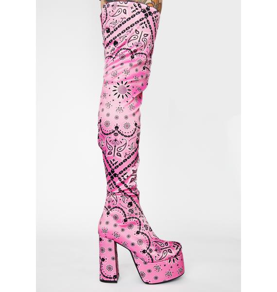 red bandana thigh high boots