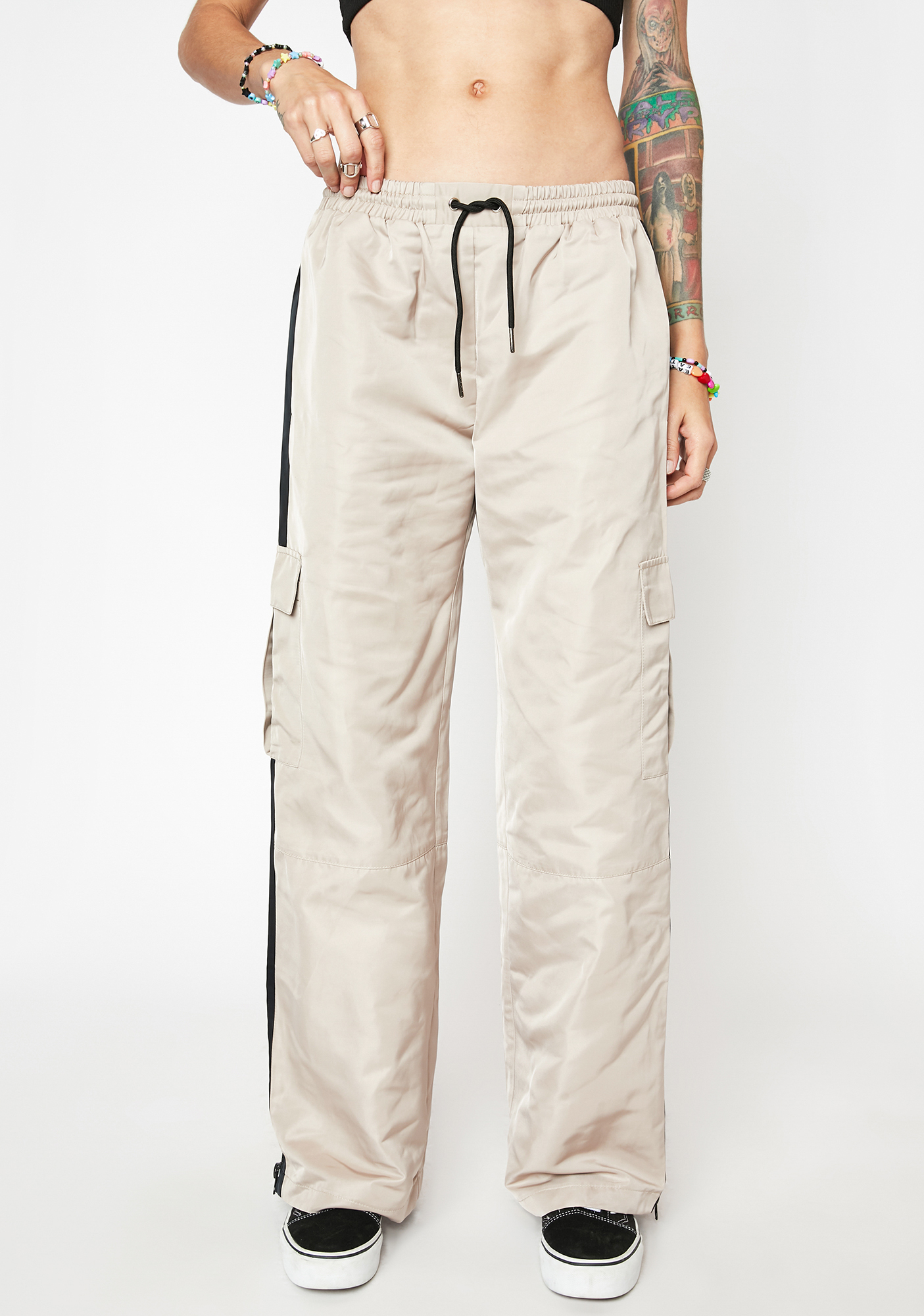 The Ragged Priest Wide Leg Stripe Cargo Pants Beige | Dolls Kill