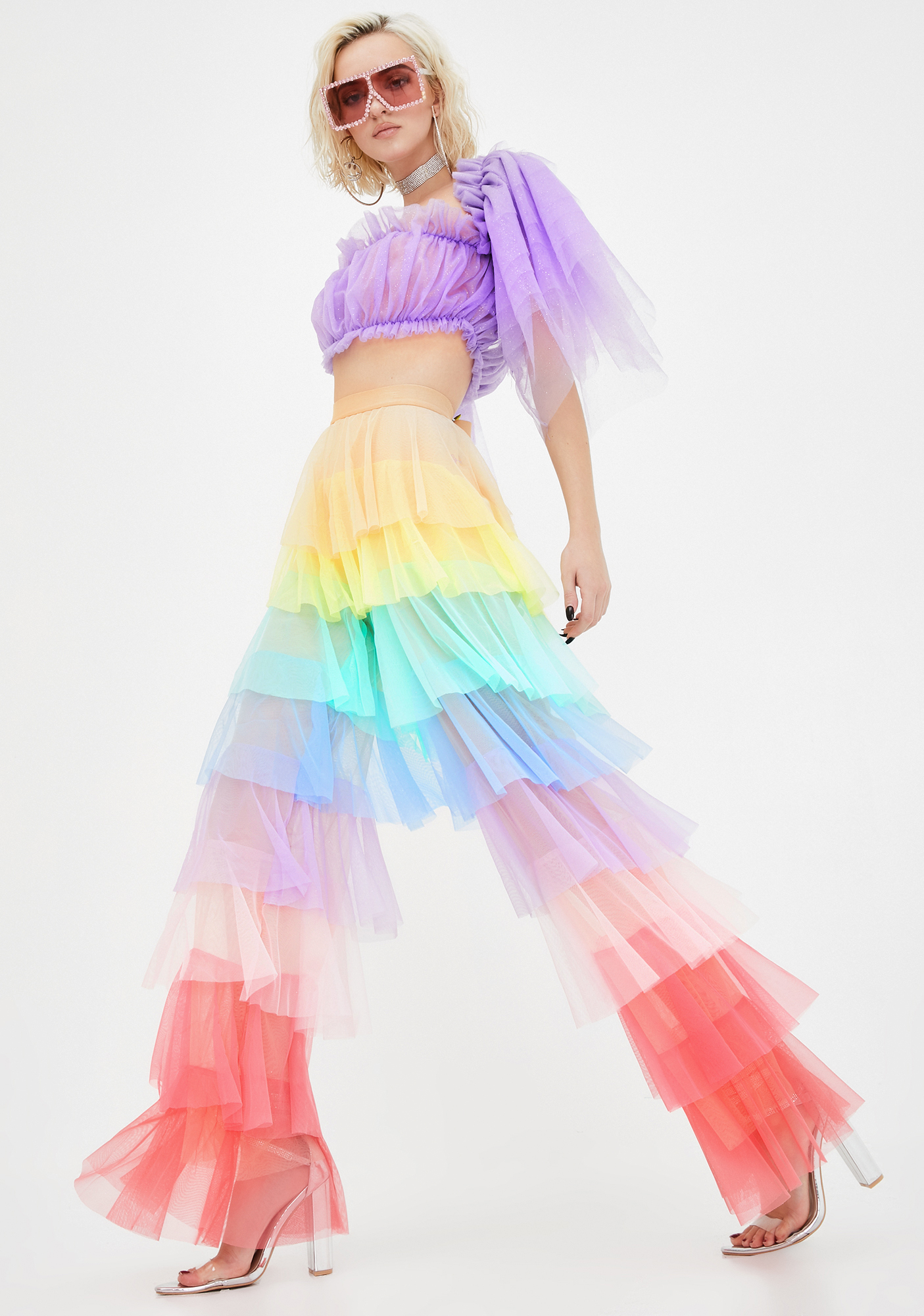 rainbow ruffle pants