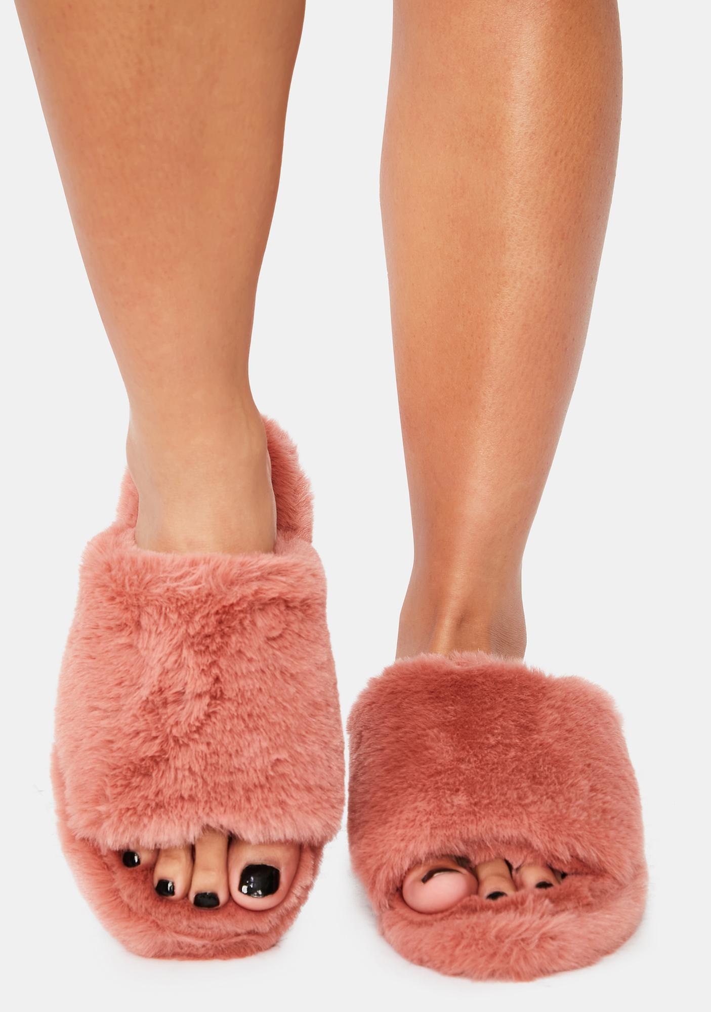 girls faux fur slippers
