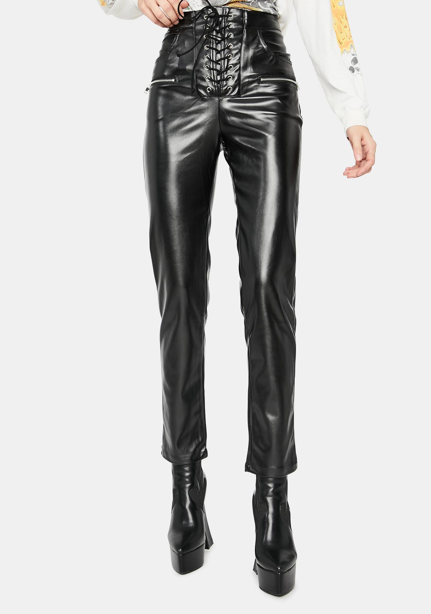 high rise vegan leather pants