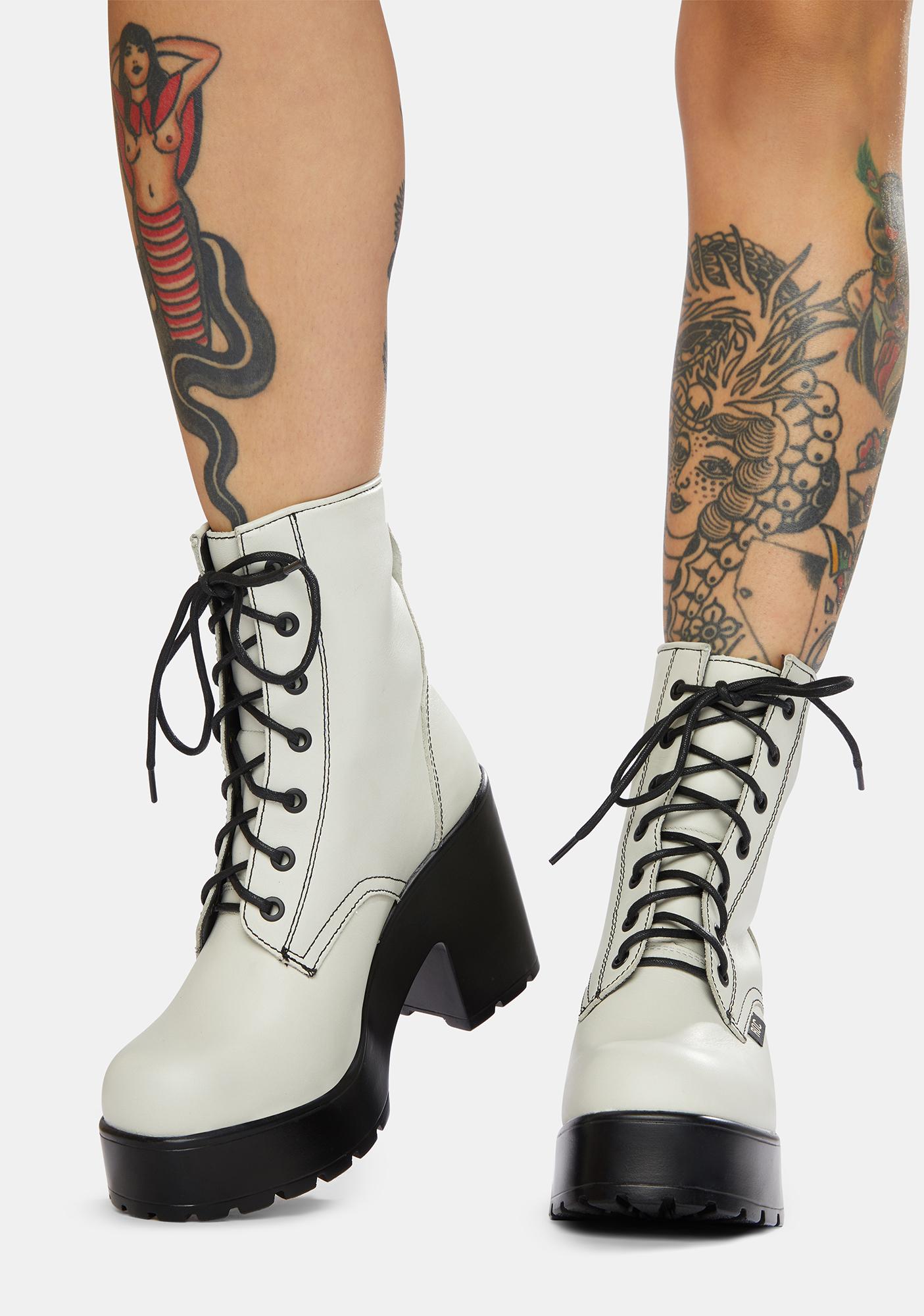 ROC Boots Australia Mascot White Leather Combat Boots Dolls Kill