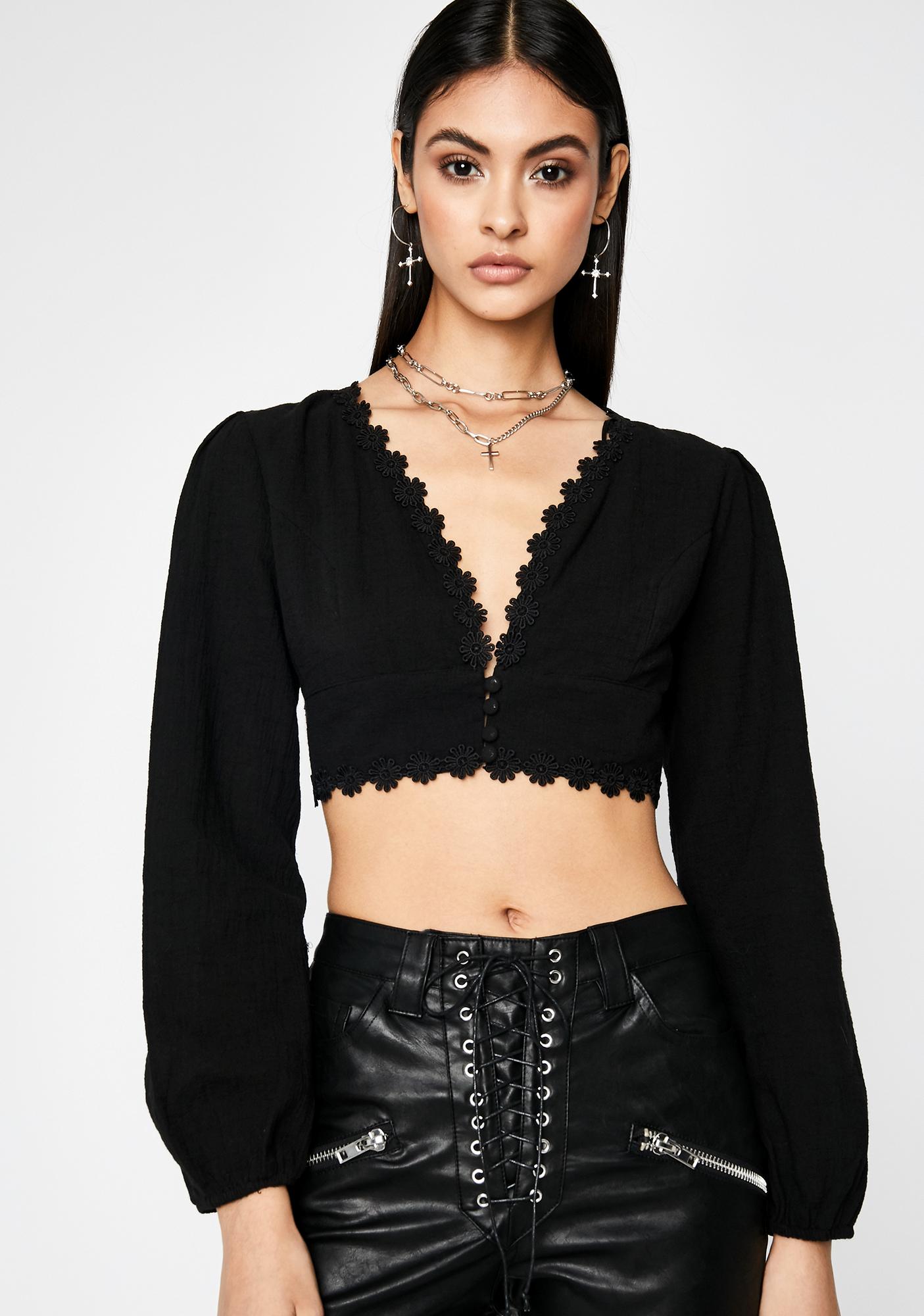 Long Sleeve Crop Top Puff Sleeve Scallop Trim | Dolls Kill