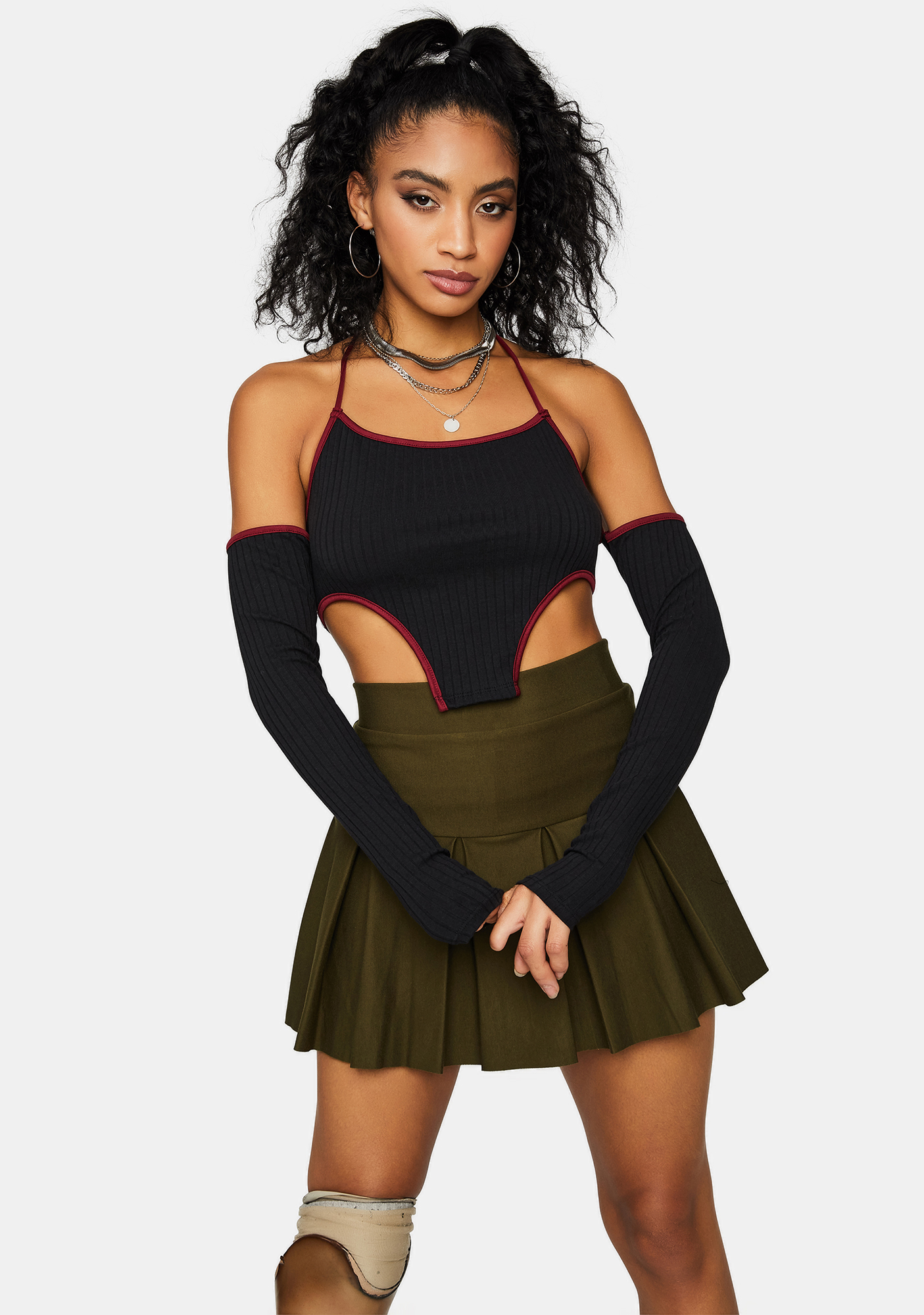 Halter Crop Top With Arm Warmers Black Dolls Kill