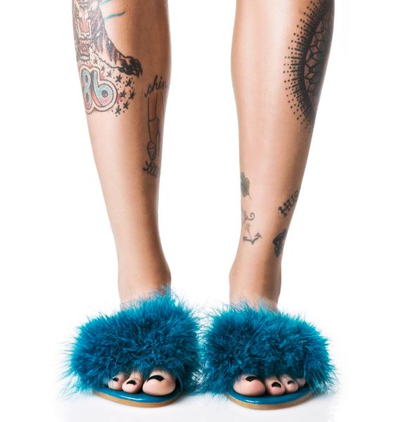 Blue Fluffy Slide Sandal Dolls Kill