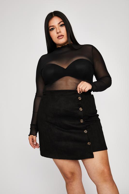 plus size black button up skirt