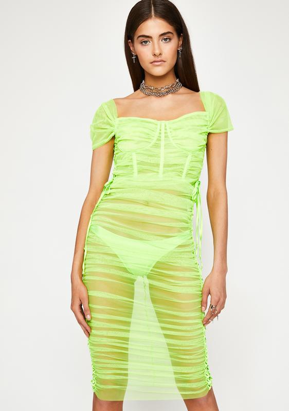 neon green sheer dress