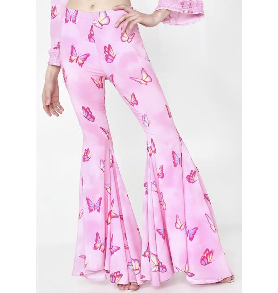 pink butterfly flare pants