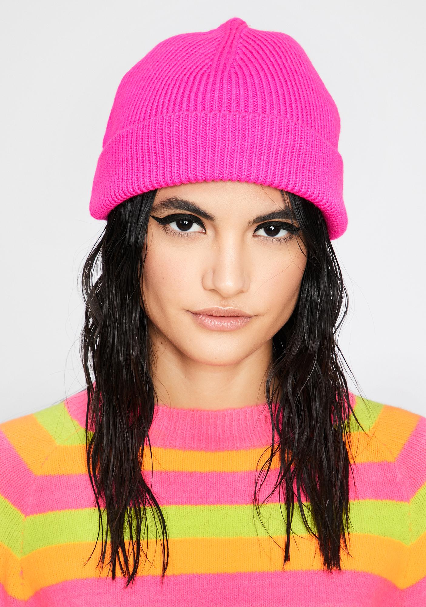 Pink and Green Ribbed Beanie