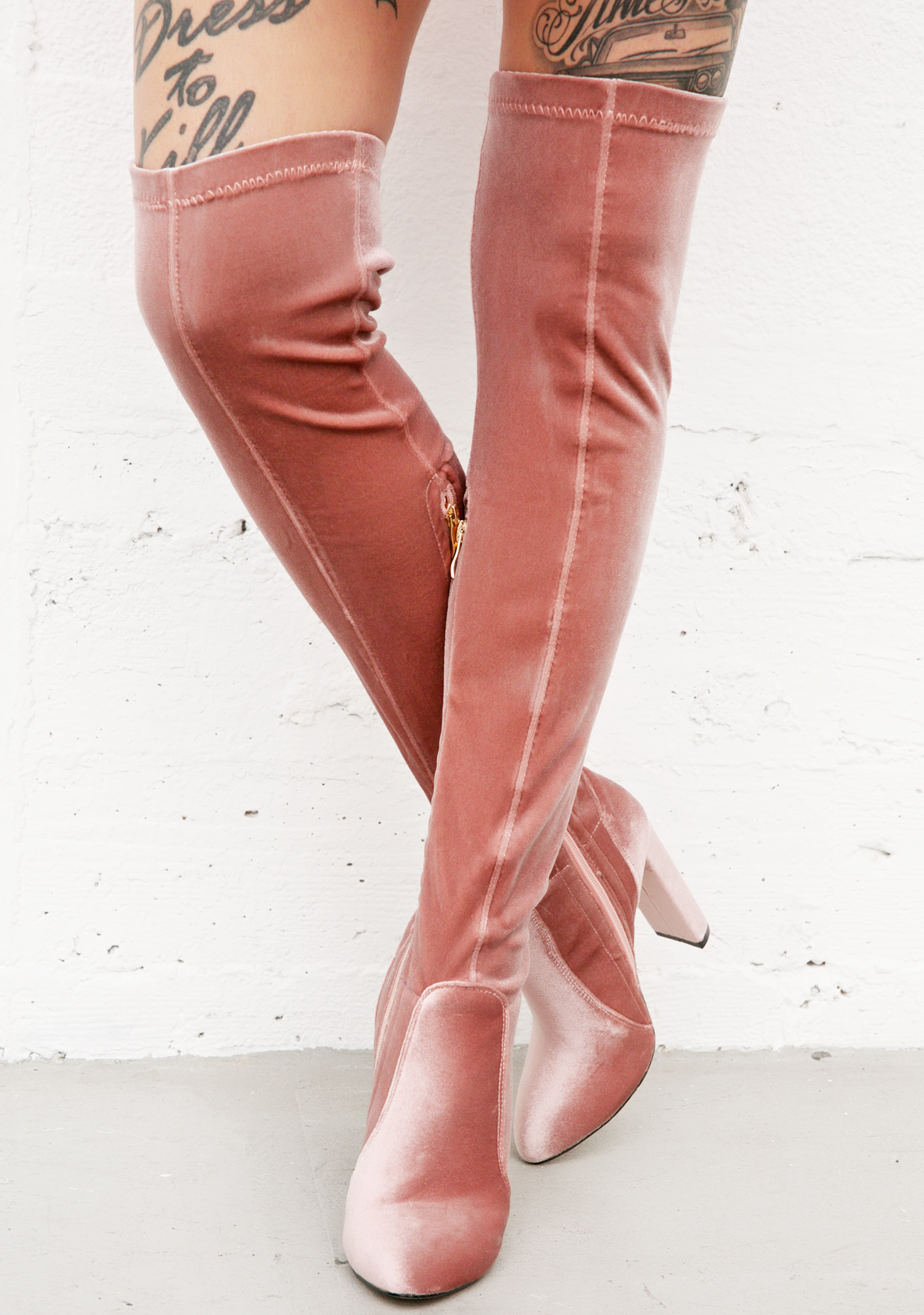 blush thigh high boots