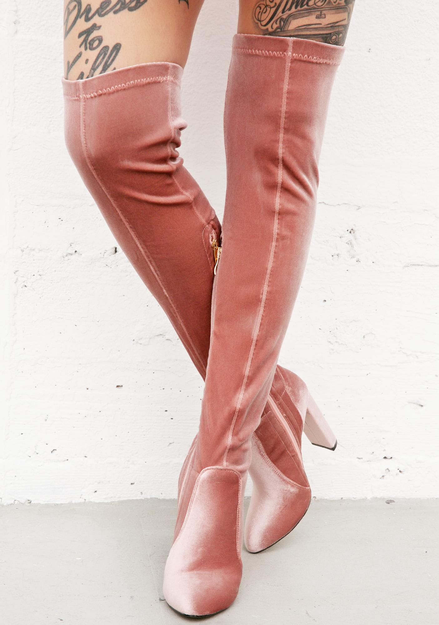 blush pink thigh high boots