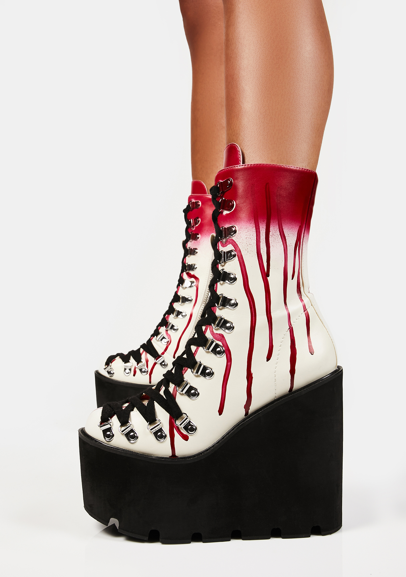 Trickz N Treatz Dripping Blood Wedge Platform Boots | Dolls Kill