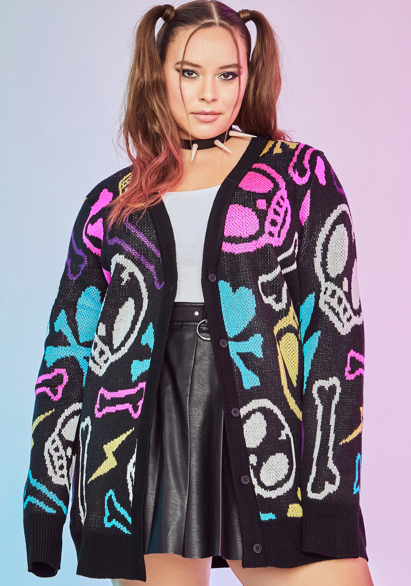 Dolls Kill X Tokidoki Plus Size Adios Skull Intarsia Knit Cardigan
