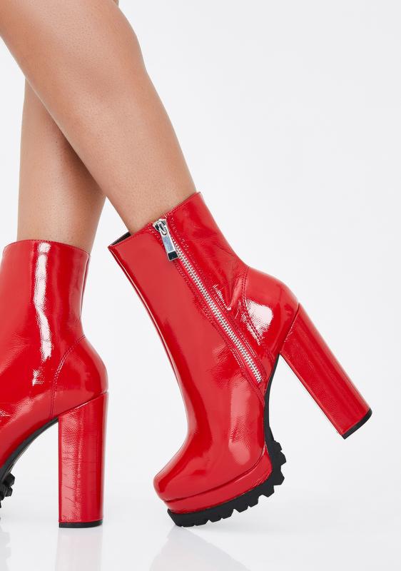 red leather platform boots