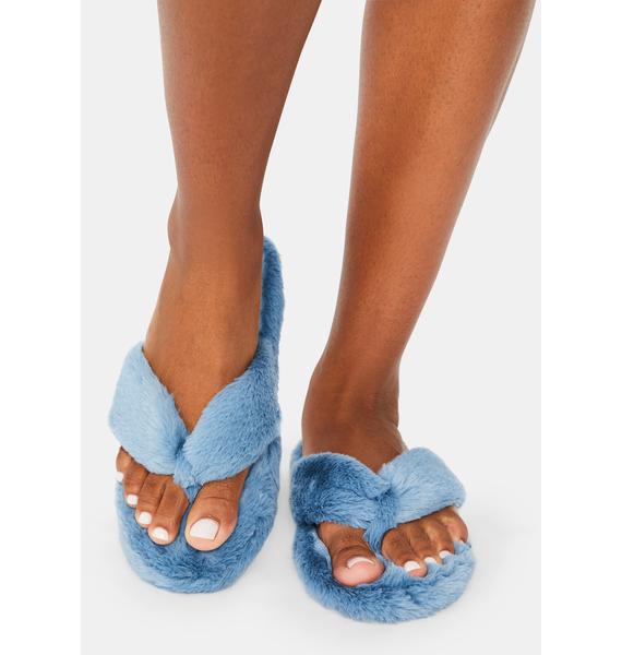 Soft Fuzzy Flip Flop Sandals Blue Dolls Kill