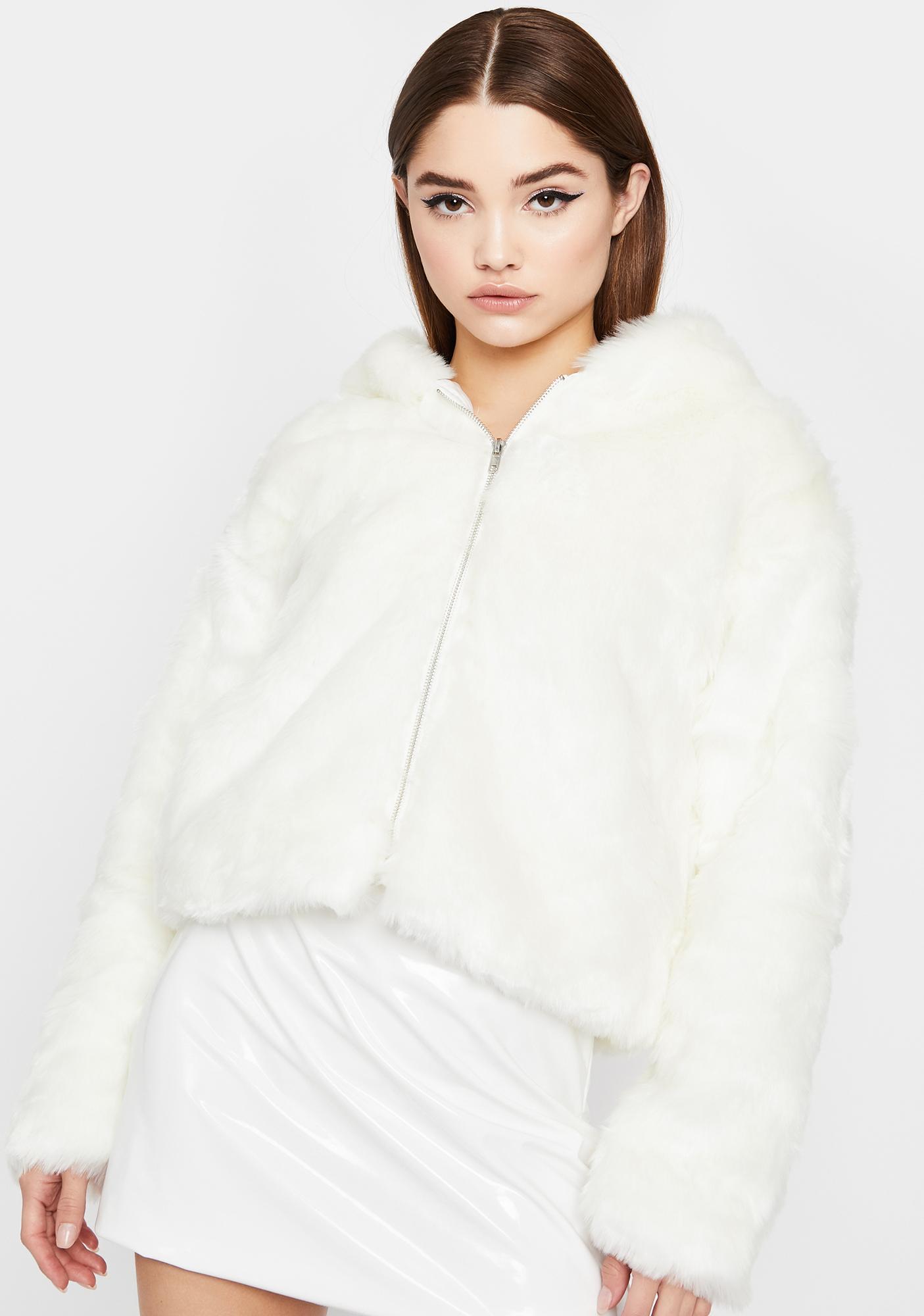 white faux fur hoodie