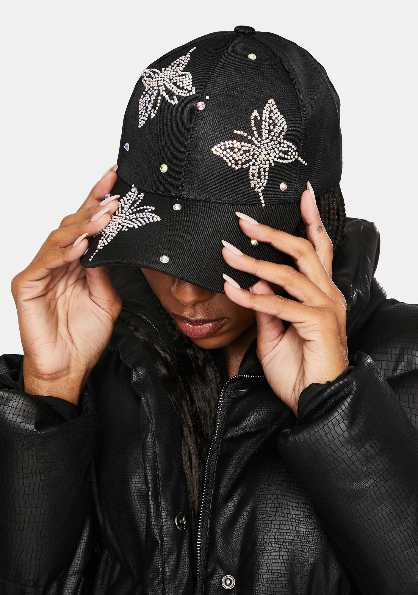 Rhinestone Butterfly Studded Baseball Hat Black Dolls Kill