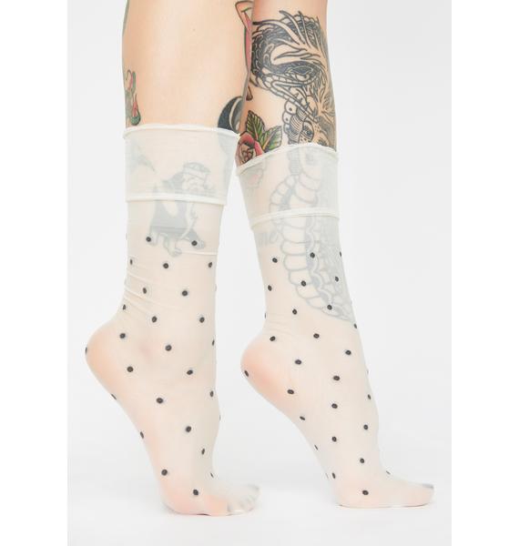 MeMoi Ruffled Polka Dot Sheer Ankle Socks | Dolls Kill