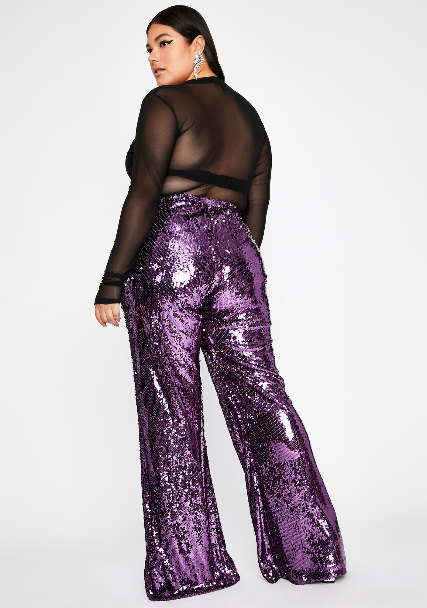 Plus Size Purple Sequin Flare Pants Dolls Kill