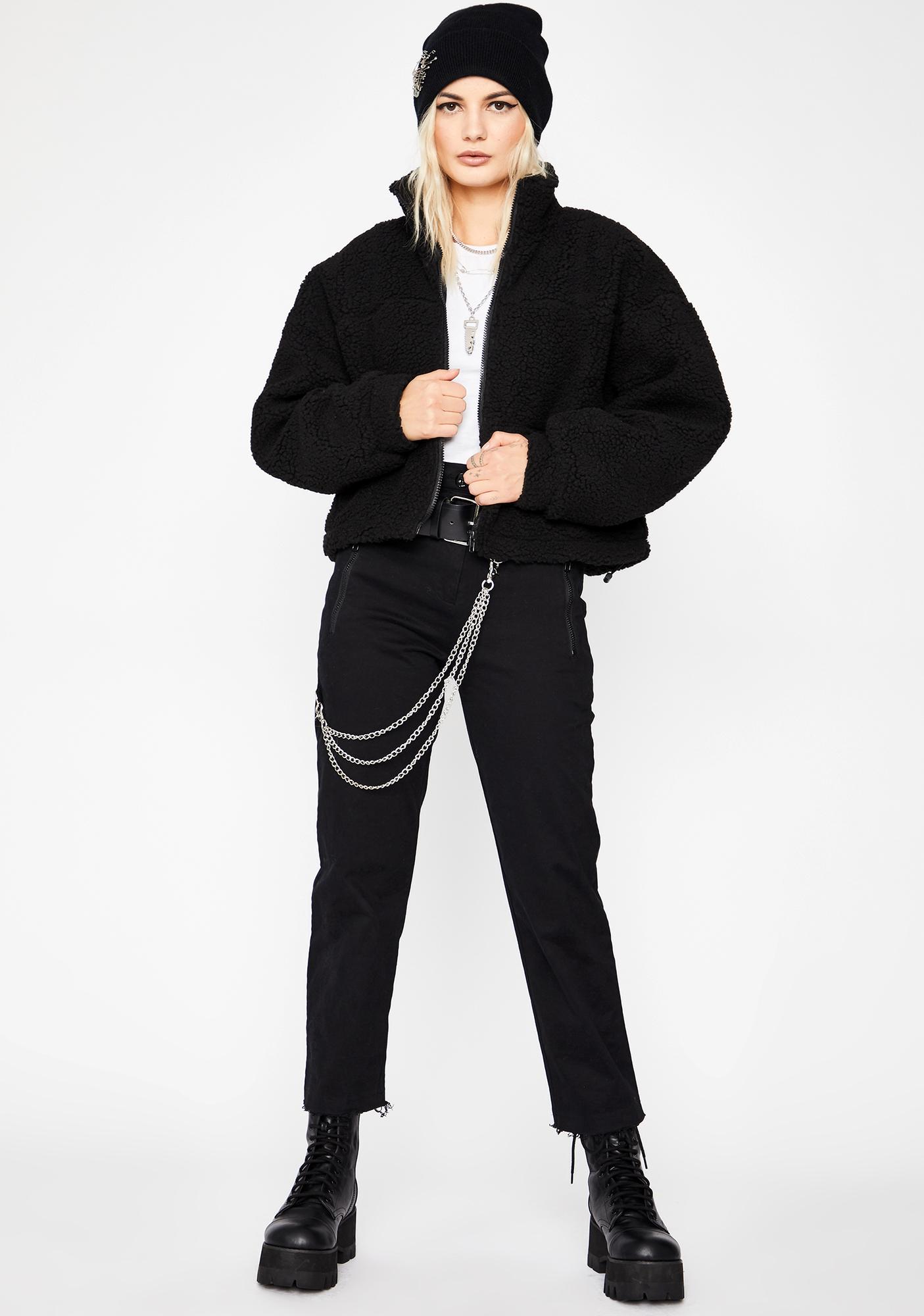 Sherpa Winter Zip Up Jacket Fuzzy High Collar Turtleneck Black Dolls Kill