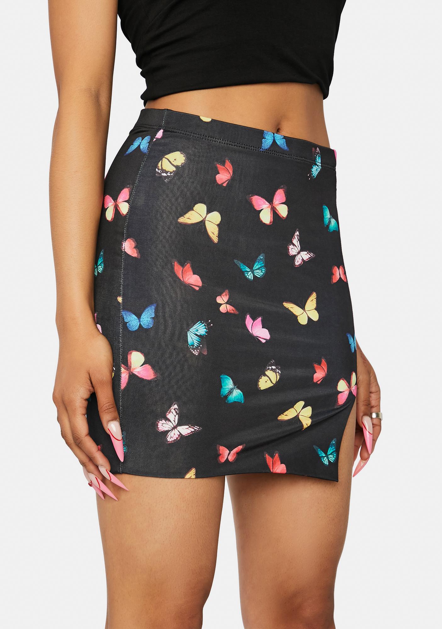 All Over Colorful Butterfly Print Mini Skirt - Black | Dolls Kill