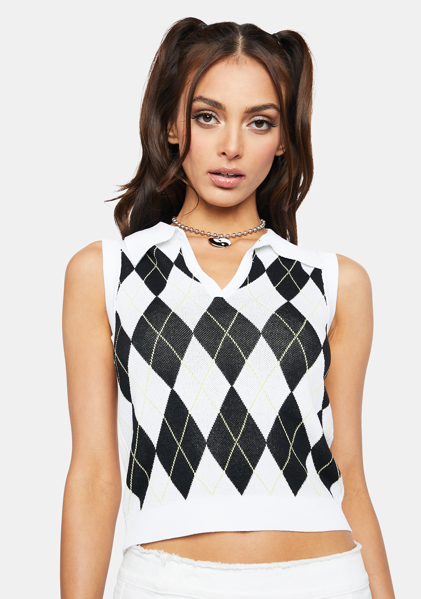Argyle Crop Sweater Vest Black Dolls Kill