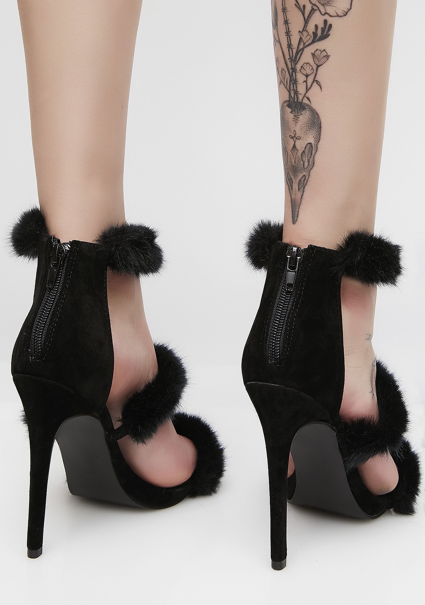 faux fur strap heels