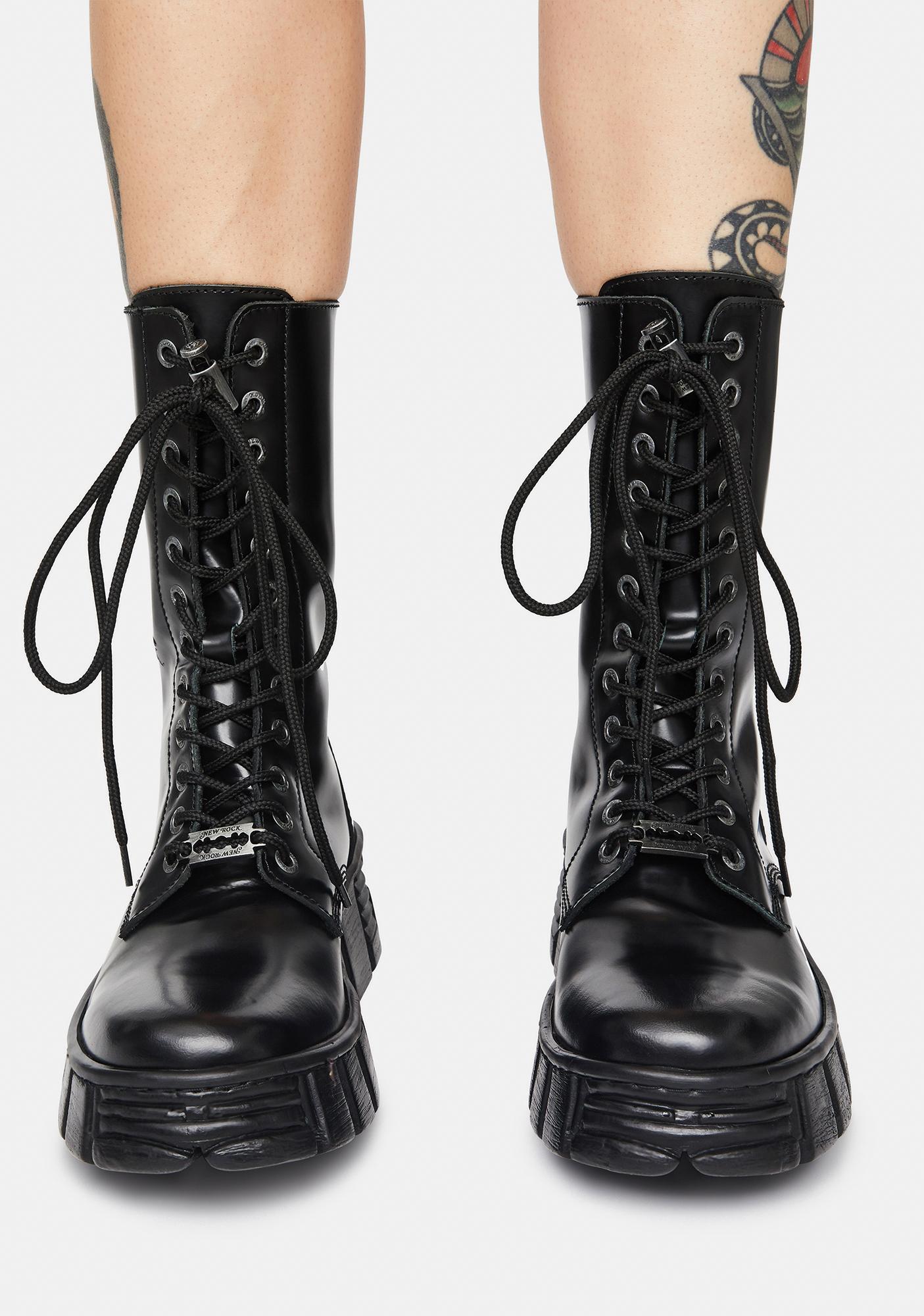 New Rock High Rise Leather Combat Boots | Dolls Kill