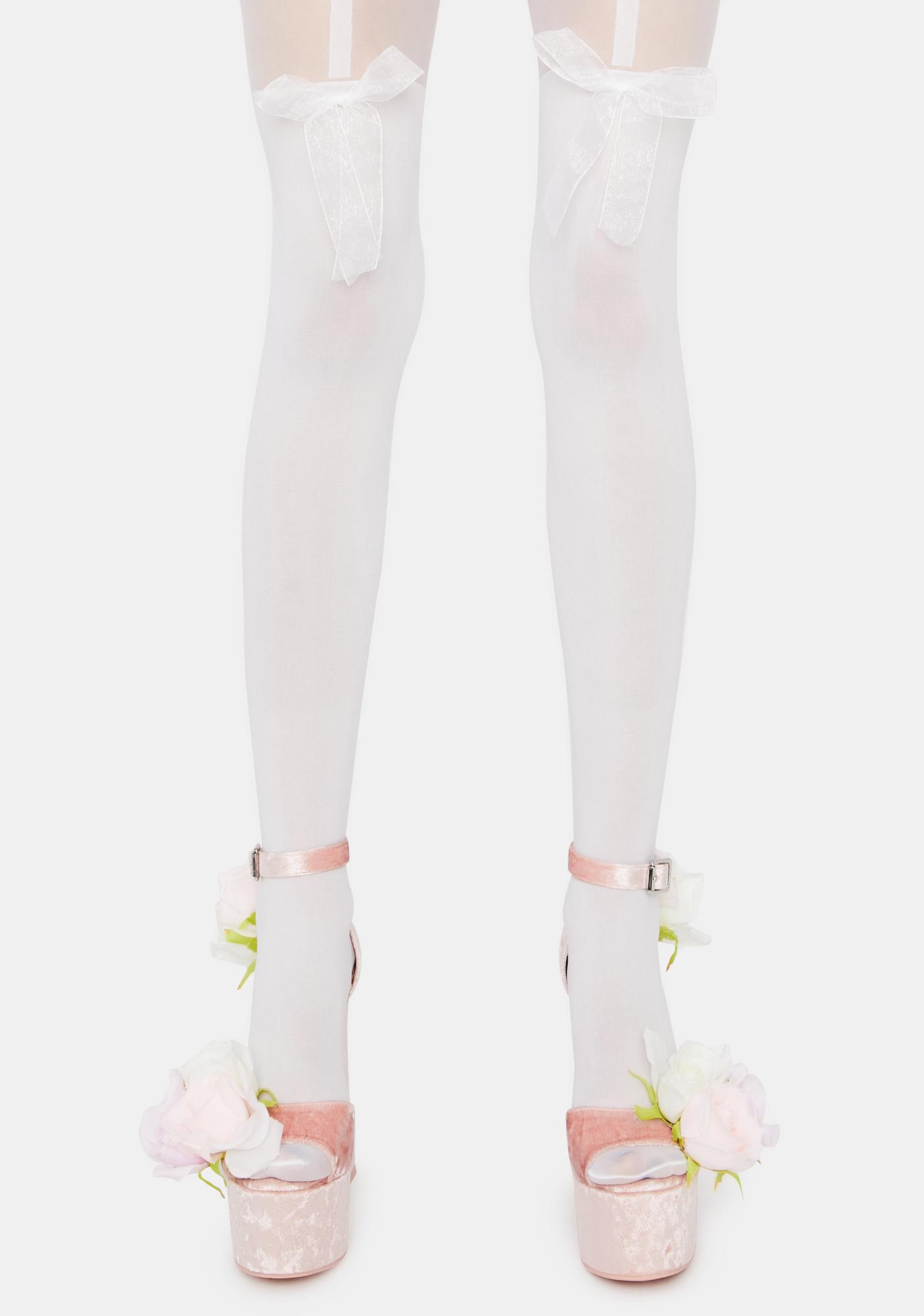 Bow Garter Tights White Dolls Kill