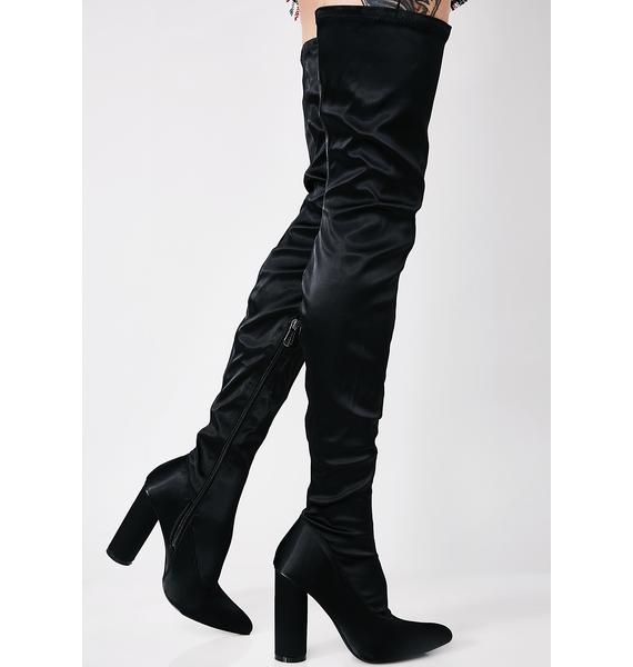 satin over knee boots