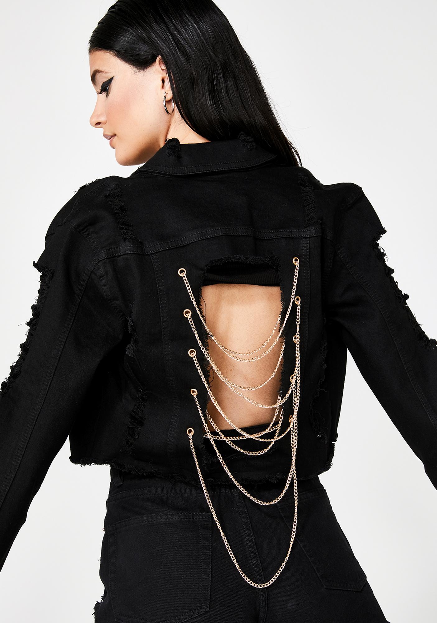 denim jacket with chains on back