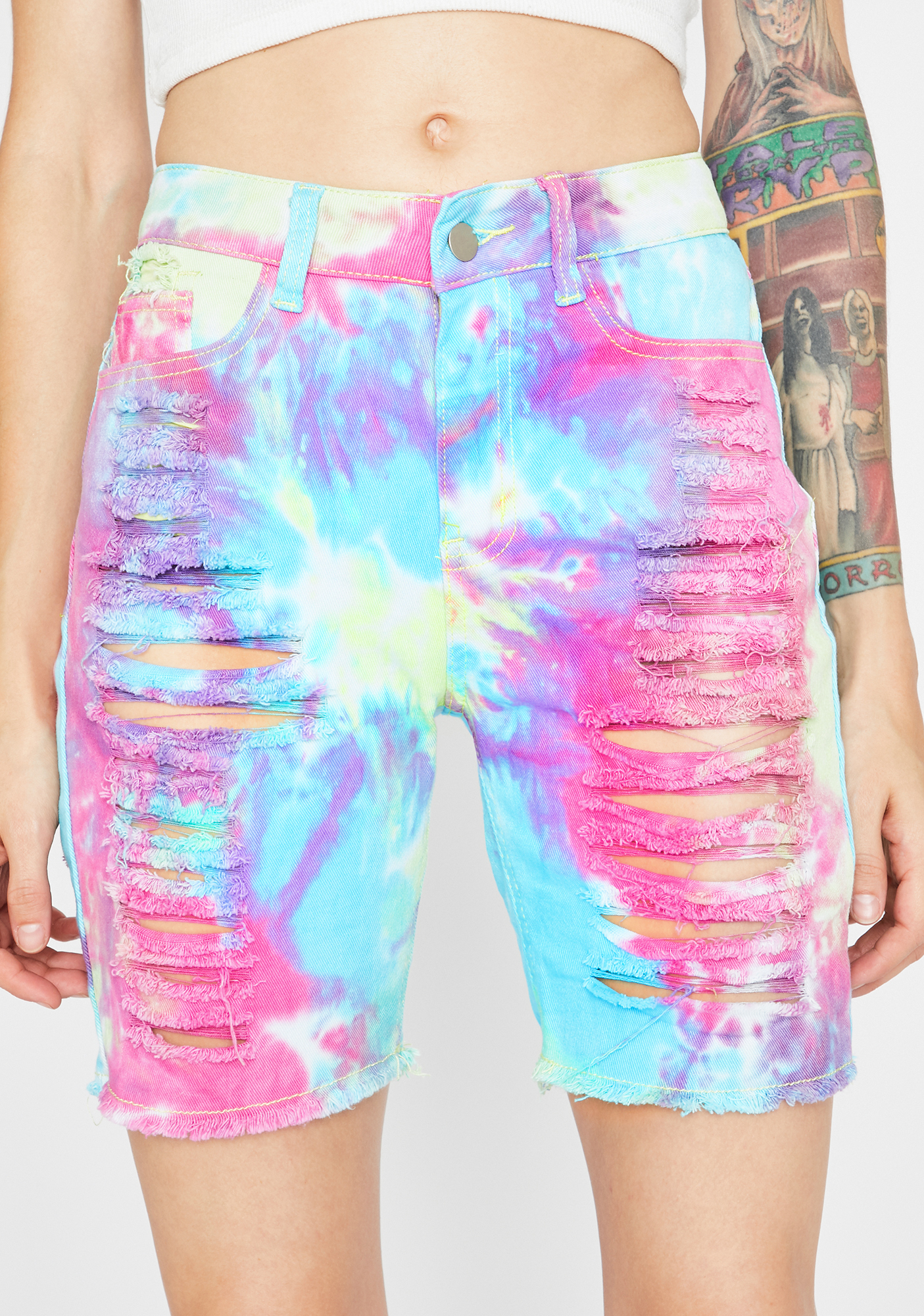 tie-dye-distressed-denim-bermuda-shorts-dolls-kill