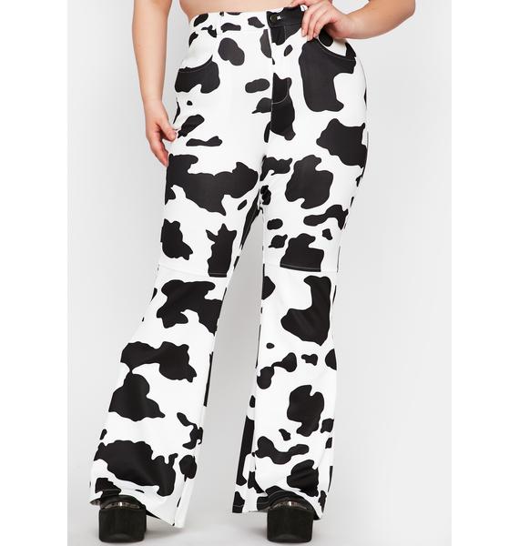 Plus Size Cow Print High Rise Pants - Black White | Dolls Kill