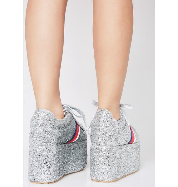 Glitter Silver Platform Sneakers Dolls Kill
